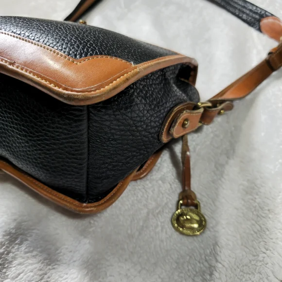 Vintage Dooney & Bourke Black Brown Leather Crossbody Satchel Bag Purse - Picture 7 of 16